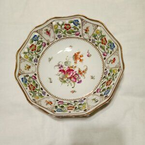 Porcelain Round Floral Bowl With Gold Trim Victoria Czechoslovakia